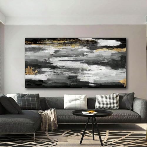 Toile murale abstraite et dorée pour chambre et salle de bain | Déco moderne encadrée 50x100cm