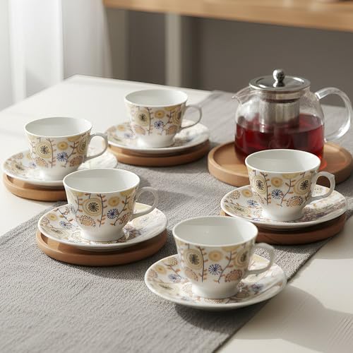 Image of U.P.C. Cup with Saucer Set of 12 Pcs | Tea /Coffee Cups | Ceramic | Microwave & Dishwasher Safe | Bone-Ash Free | Extra Strong | Super Light | Crockery Set Ideal for Daily (Cup Saucer Printed White)