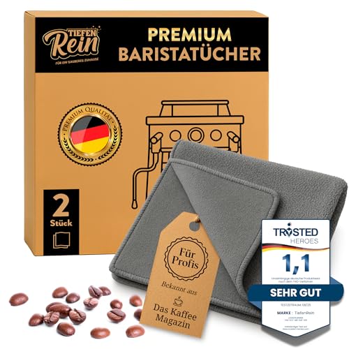 Barista Tuch Set - 2 Stück Grau - Premium Barista Tücher Set für Reinigung der Siebträgermaschine - 30x30 cm Barista Lappen extra saugstark - Kaffeemaschine Reinigungstuch - Mikrofasertücher Barista Tuch Set - 2 Stück Grau - Premium Barista Tücher Set für Reinigung der Siebträgermaschine - 30x30 cm Barista Lappen extra saugstark - Kaffeemaschine Reinigungstuch - Mikrofasertücher