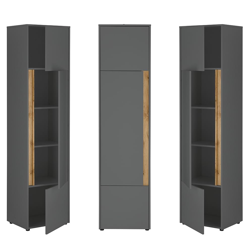 Lomadox Büromöbel Set anthrazit mit Eiche 3-teilig modern, 1 Schreibtisch, 1 Wandboard, 1 Regal, 1 Stauraumschrank