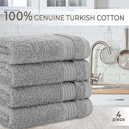 Cotton Paradise 100% Cotton Turkish Washcloth Set for Bathroom, 4 Piece Soft Absorbent Small Hand Face Towels Wash Rags, Light Gray