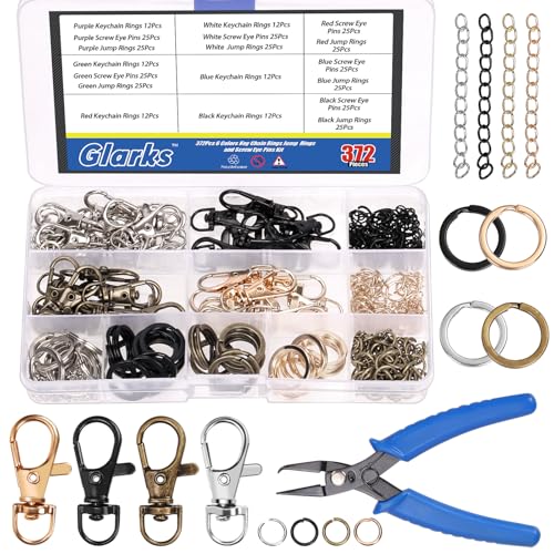 Glarks 321 kits de fabricación de llaveros de 4 colores, artesanías de llaveros, incluyendo Llaveros con cadenas, llaveros de garra de langosta, llaveros y anillos de salto