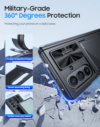 Image of for Samsung Galaxy Z Fold 7 Case with Card Holder RFID Blocking, Built in Slide Lens Cover & Hinge Protection & Screen Protector, Shockproof Wallet Case for Z Fold 7 (Black)