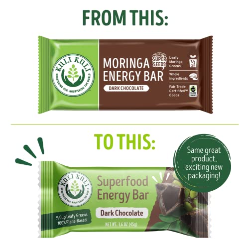 Kuli Kuli Moringa Superfood Energy Bar, Dark Chocolate, 1.6 Ounce Bars (Box Of 12) Vegan And Gluten-Free Energy Bar, Contains Half A Cup Of Leafy Greens, Chia Seeds, Convenient Snack Bar #TOP5