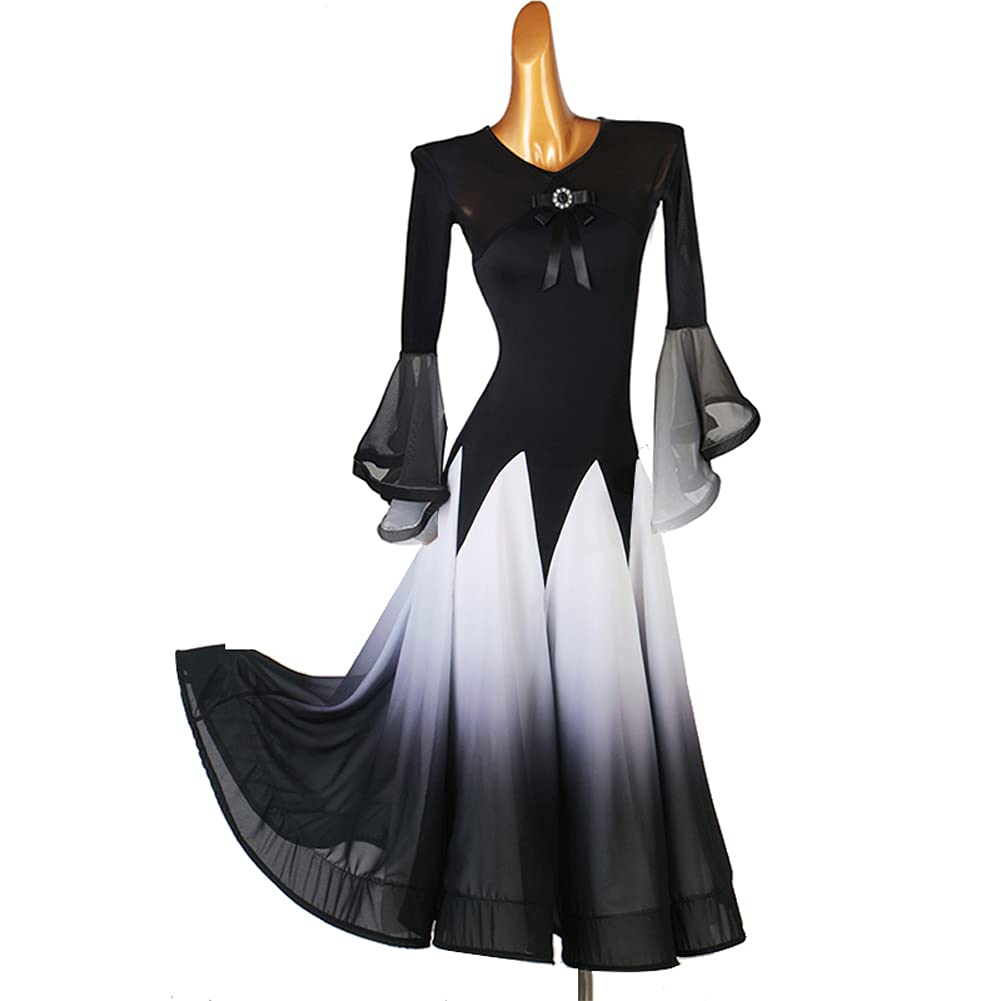 NAKOKOU Women's Professional Ballroom Dance Dress Waltz Foxtrot Competition Dancing Dress(Black,M)