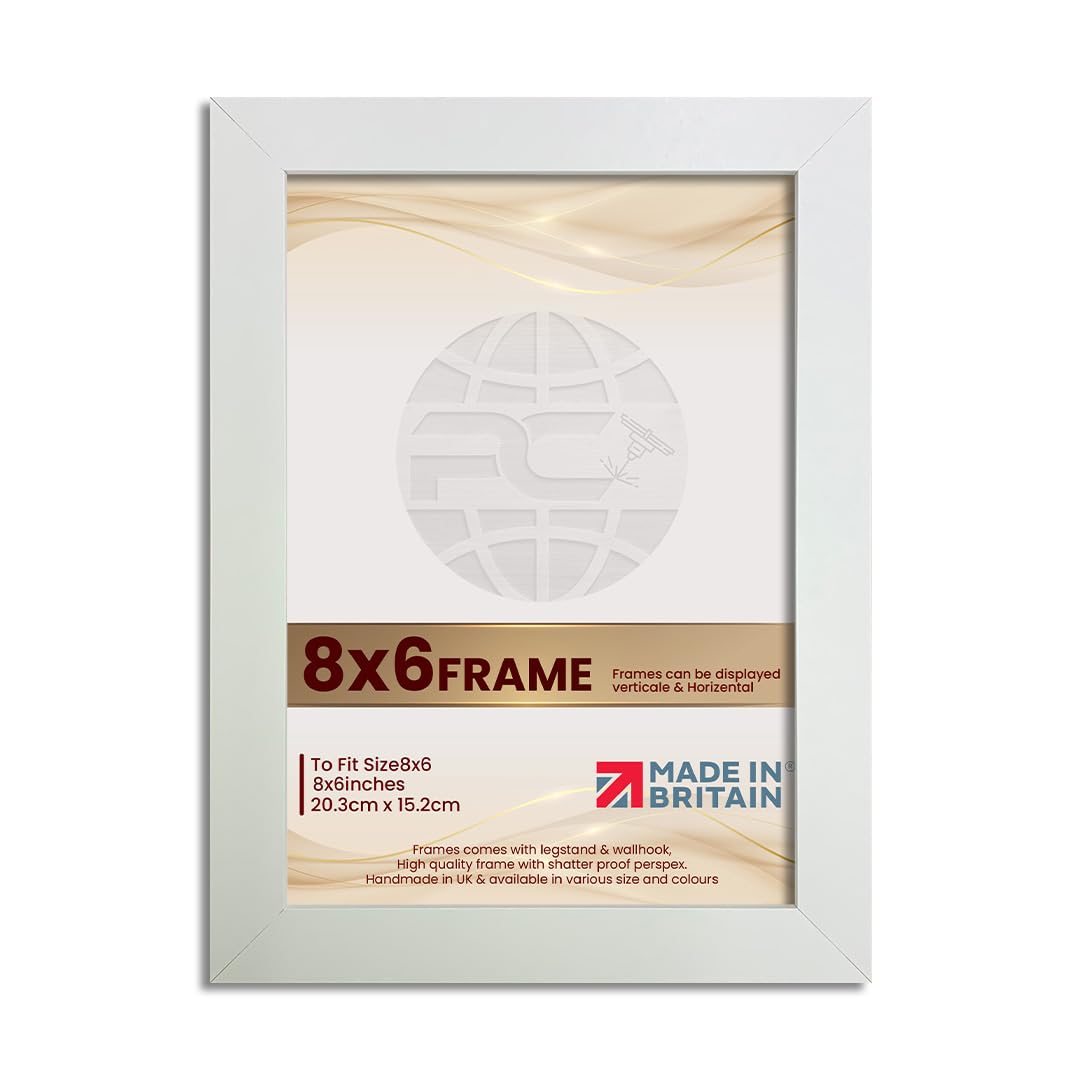 Procut Global Picture Frames 8x6 White - Classic 8x6 Frames With Safe Perspex Front & Wall Hanging Hooks - Premium Synthetic Wood - Handmade Frames โ image 1