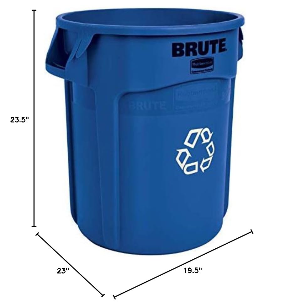 Image of Rubbermaid Commercial Products BRUTE Heavy-Duty Round Trash /Garbage Can, 20-Gallon, Blue, Outdoor Waste Container for Landscapers /Construction /Restaurants /Back of House /Offices /Warehouses, Pack of 6