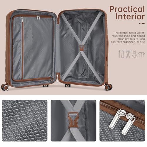 Image of 6 Piece Luggage Set Carry on Suitcase with Spinner Wheels, Expandable Hardshell Luggage PP Lightweight Suitcase Set for Women(32 /28 /24 /20in Mocha)