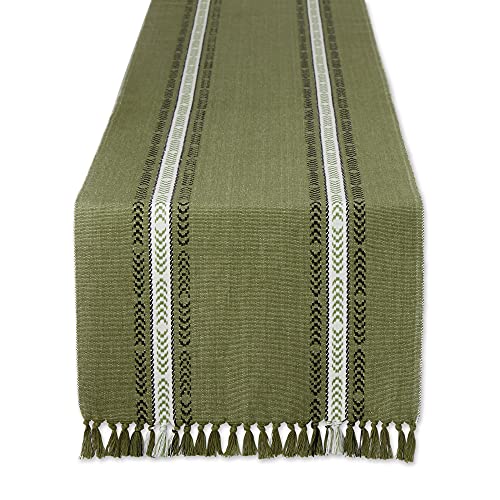 DII Fringe Striped Table Top, Cotton, Dobby Olive, Table Runner, 14 x 108 cm, Table Runner, 14x108"