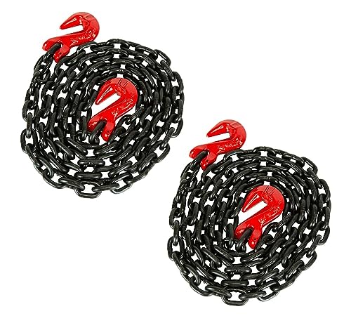 Mytee Products (2 Pack) 3/8 Inch x 16 FT G80 Black Transport Binder Chain with Clevis Grab Hooks - 7,100 lbs Working Load Limit - Heavy Duty Grade 80 Safety Trailer Logging Chain