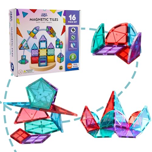 Image of Amazon Brand - Jam & Honey Magnetic Tiles Building Blocks Add-On for Kids 3+ Years - 16 pcs | STEM Learning Educational Toy | Creative & Constructive Play | Brain Development Toy | Creative Boost Pack | Multicolour