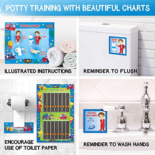 Premium Potty Chart - Our Colorful Design Will Encourage Your Child to Potty Train - Exciting Solution - Stickers + Diploma + Crown + Marker + Progress Charts + More! - Exciting Car Theme (Blue) - Thumbnail 6
