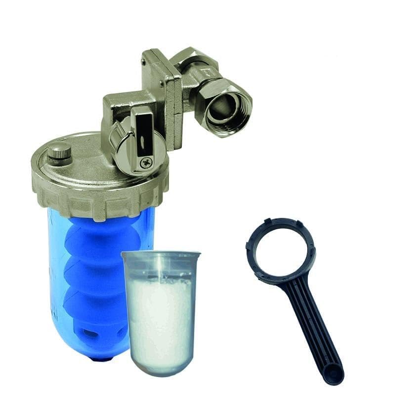 Produktbild von FERDOM Polyphosphatspender FD406 – Gegen Kalk Und Korrosion, Mit Bypass & Messingkopf, 1/2" Anschluss, Inkl. Nachfüllung Für 20 M³ Wasser