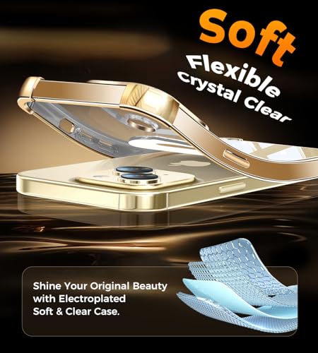 Image of Soft Case for iPhone 15 with 360 Rotating Magnetic Stand, Compatible with Mag-Safe, 4X MIL-Drop Protection, Lightweight Glossy Anti-Yellowing Clear Back Phone Cover for iPhone 15 6.1 inch, Gold