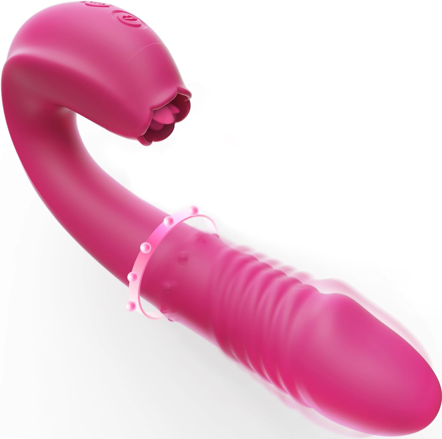 Rose Toy for Women Clitoral Stimulator & G-Spot Massager - 4-in-1 Thrusting Dildo with Licking Tip & Beads, 10 Vibrations 6 Thrusting Modes, Waterproof USB Magnetic Charging, Hands-Free - Rose Color