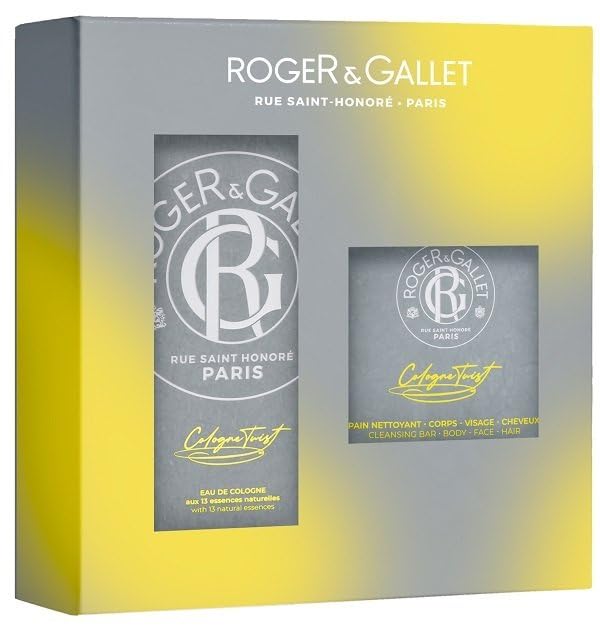 ROGER & GALLET - Twist Cologne Set - Eau de Cologne 100 ml + 3-in-1 Cleansing Bread 100 g Free - Men´s Invigorating Gift Box with Citrus, Aromates & White Woods - Scented Gift Idea