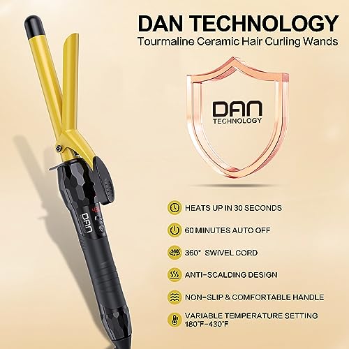 DAN Technology 5/8 Inch Curling Iron Wand, Tourmaline Ceramic Hair Curler with LCD Display (180°F–430°F), Fast Heating, Dual Voltage, Auto Shut-Off, Black & Gold - Thumbnail 5