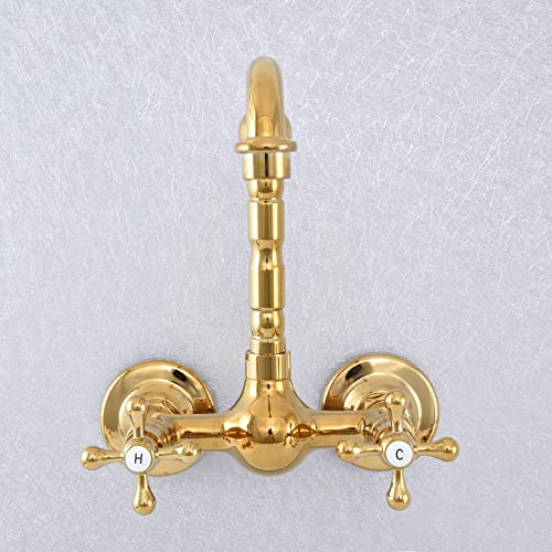Grifos de cocina y lavabo dorados de pared para optimizar espacio en lavaderos modernos 7