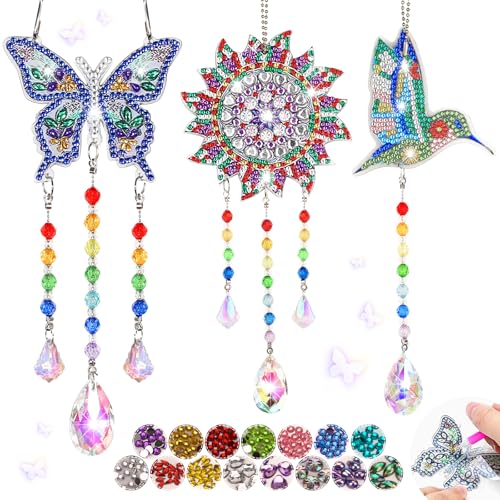 Guiseapue Mädchen Geschenke 5 6 7 8 9 10 11 12 Jahre: DIY Diamond Painting Bastelset ab 5 6 7 8 Jahre, Sonnenfänger Bastelset Windspiel Basteln, Adventskalender Mädchen