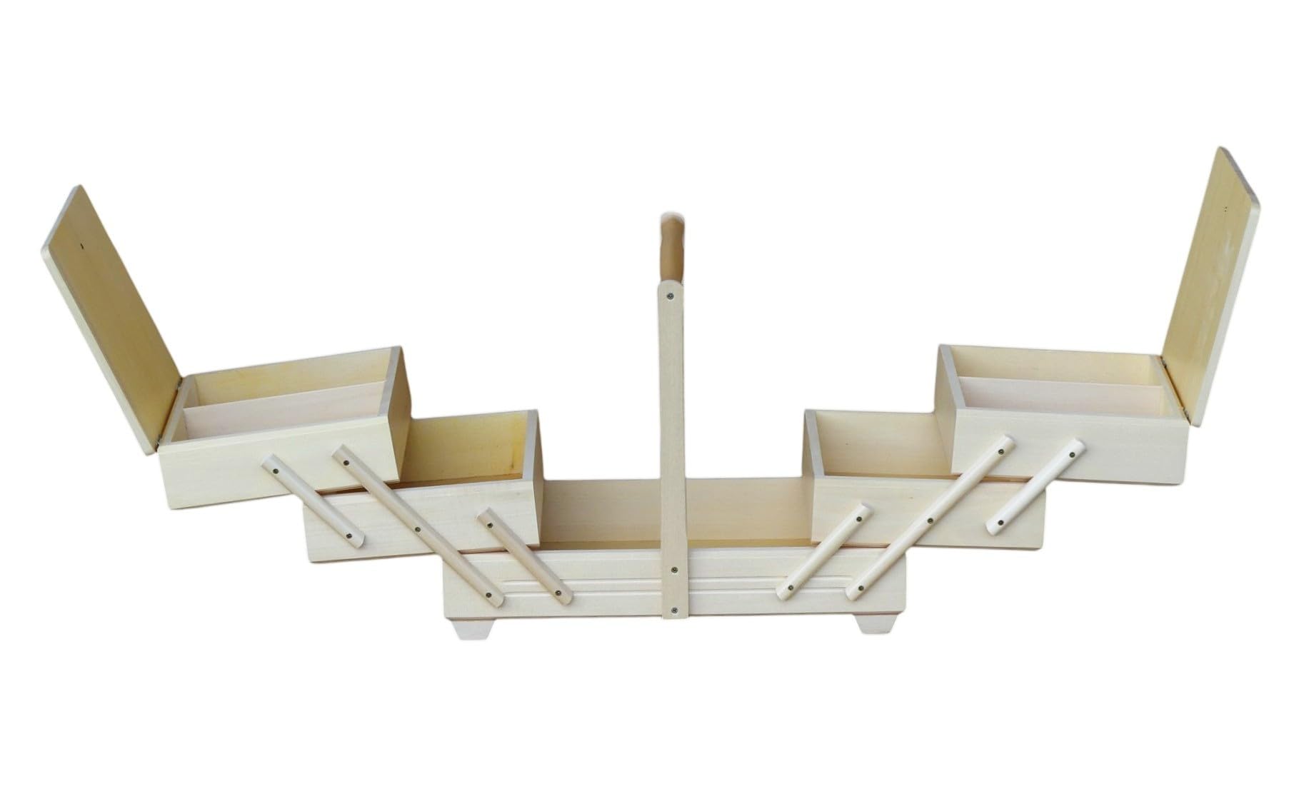 Grande Scatola da Cucito in Legno 32,5×40×22,5 cm - 7 Scomparti - Legno Naturale