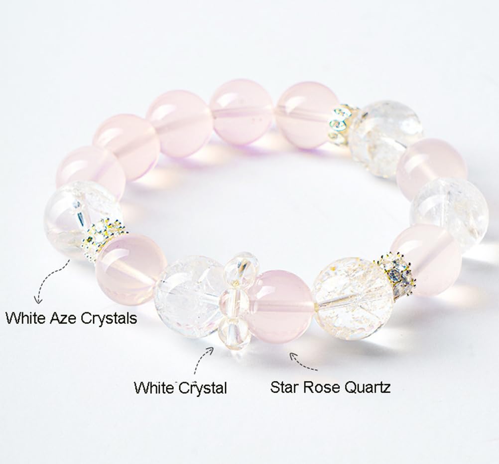 Braccialetto di Cristallo di Quarzo Rosa con Perline di Pietre preziose Naturali, Braccialetti di Cristallo energetici lenitivi, Braccialetti Elastici con Perline per Donne e Ragazze