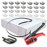 Spanner für Bandbreiten : 9 - 19 mm --- Bandbreite: 12 mm --- Bandlänge: 1000 lfm --- Reißfestigkeit: 140 kg --- Verschlussklemmen : 13 mm --- Drahtstärke: 3,2 mm