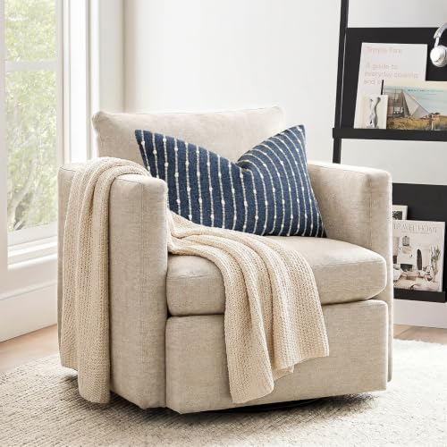 Image of Foindtower Boho Striped Boucle Lumbar Throw Pillow Covers 12x20 Dark Blue