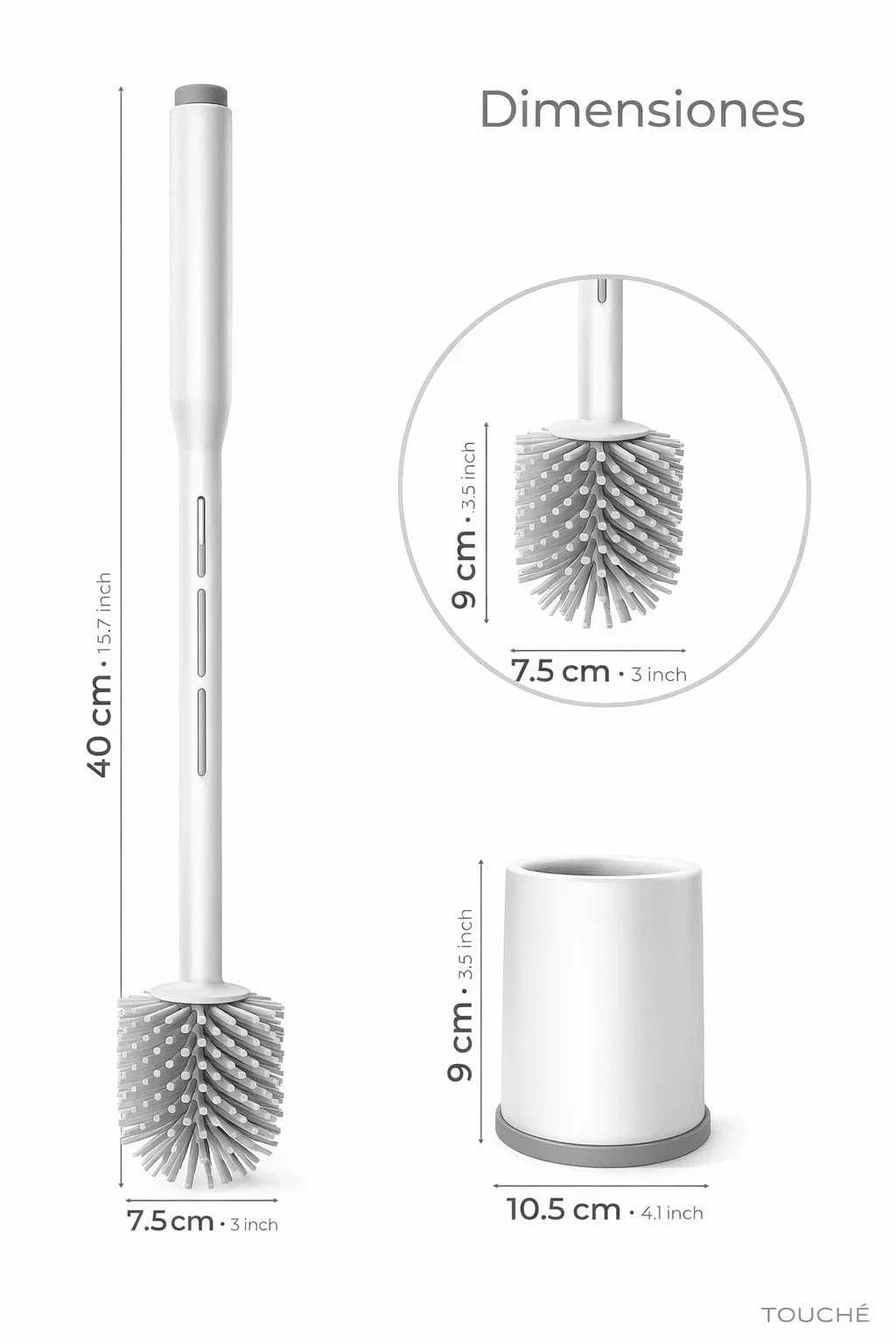 TOUCHE ® Escobilla de Baño con Dispensador de Jabón | Escobilla WC Antibacteriana de Silicona | Escobilla para Limpieza de Inodoro | Diseño Higiénico y Resistente