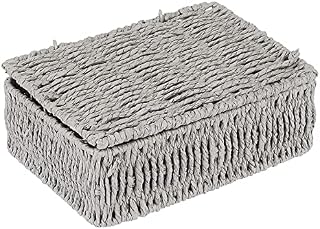 woodluv Multipurpose Paper Rope Storage Hamper Basket With Lid, Grey, Small - Ideal For Home/Office & Gifts Hamper