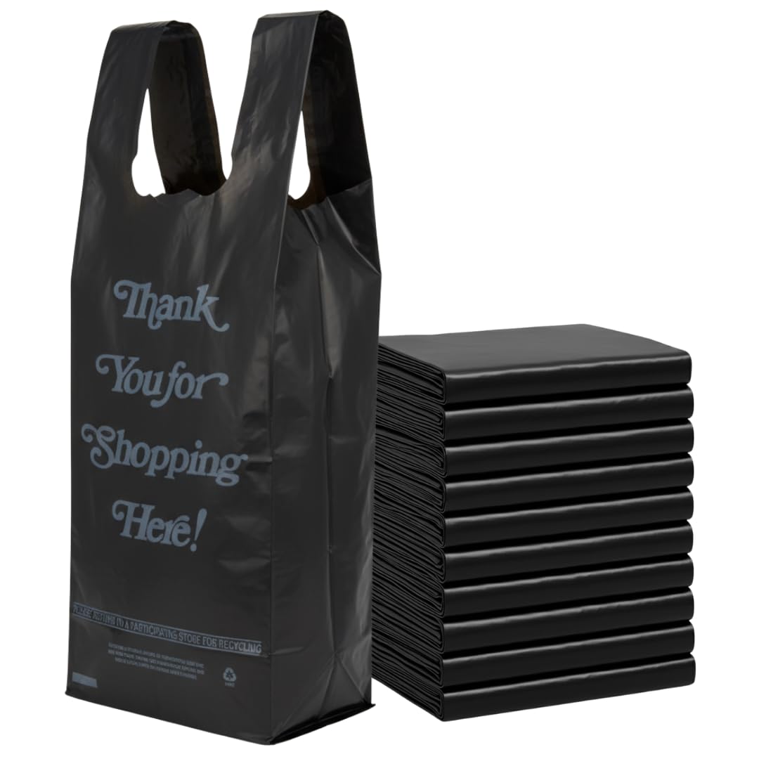 ASSUREPAK Strong Liquor Thank You T-Shirt Bags - 6"x4"x15" - 2000 Bags - 16 Mic - Black