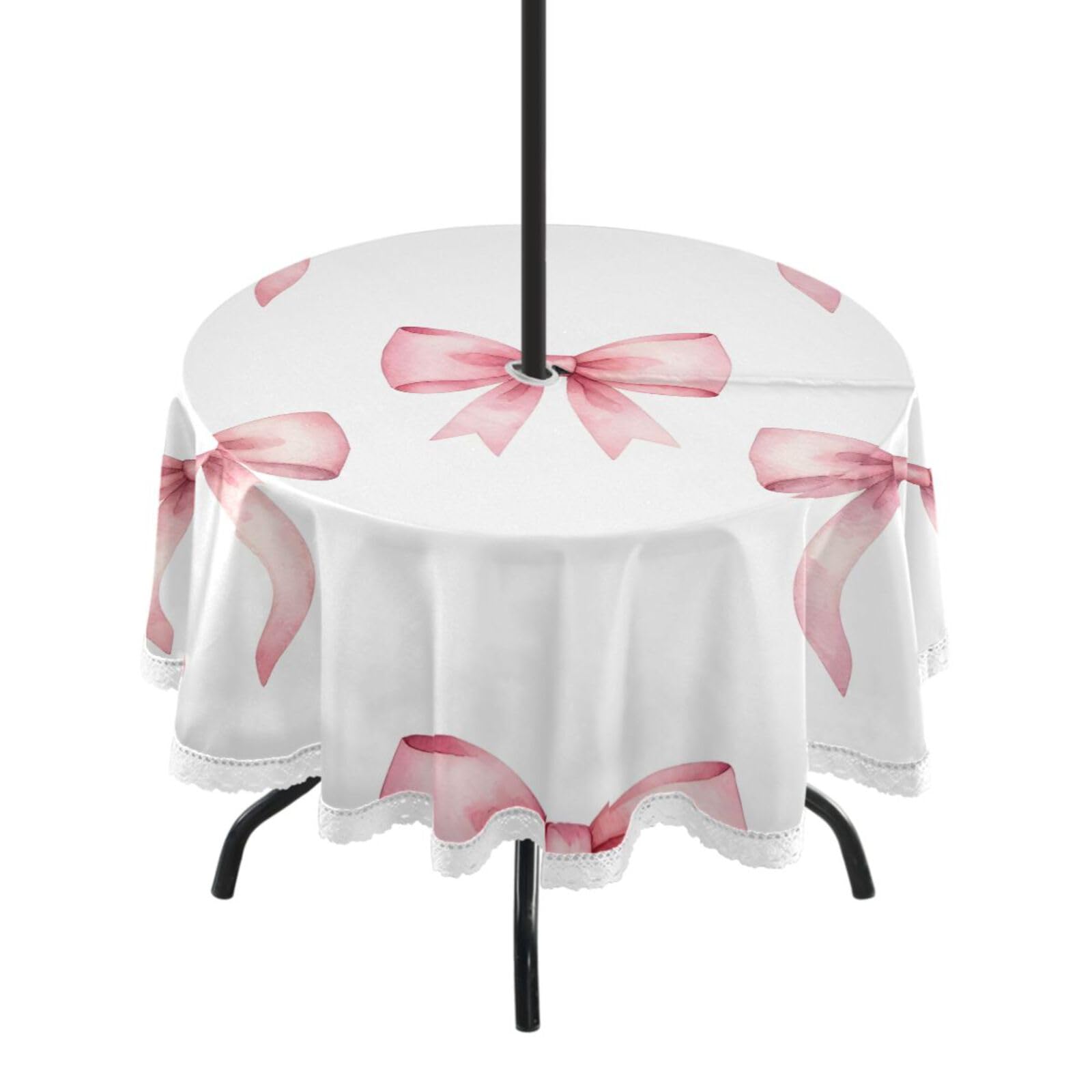 Ttgoth Bows Outdoor Table Cloth 152 cm Water Stain & Resistan Tablecloth Wipeable Table Cover with Parasol Hole & Zipper for Garden Patio Party Picnic