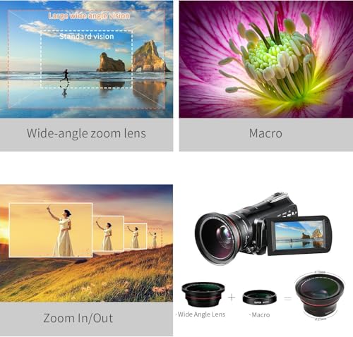 Caméscope 4K idéal pour le vlogging de voyage avec objectif grand angle et micro externe