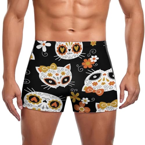 Boxer de bain homme séchage rapide mignons crânes de chat fun