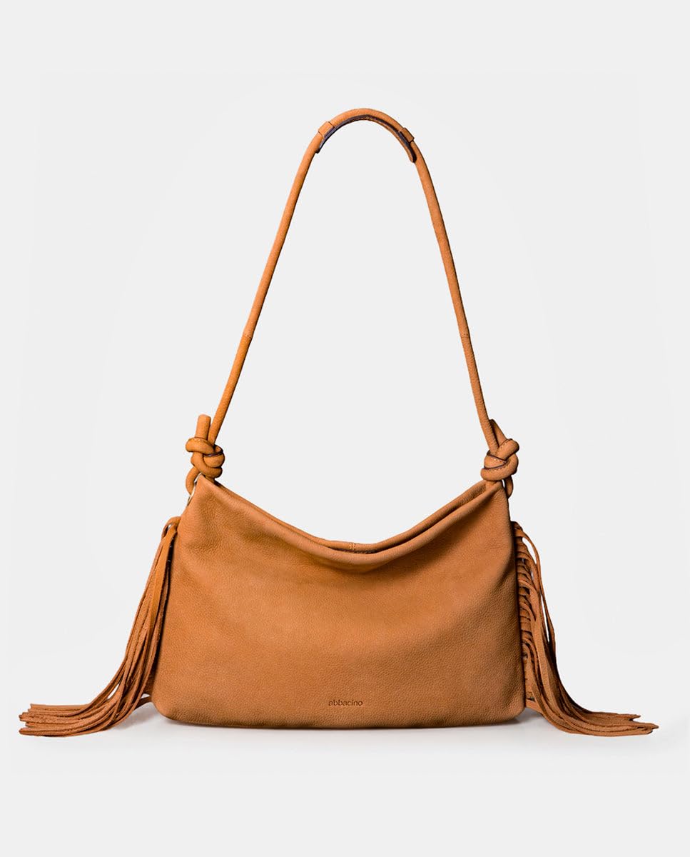 Abbacino Bolso de hombro en piel con flecos cognac Marrones