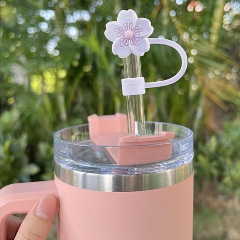 Silicone Straw Topper for Stanley 30&40 Oz,Cherry Blossoms Straw Cover Cap,Reusable Straw Cap Cover,10mm Drinking Straw Tip Covers for Stanley, Splash Proof Straw Topper (Pink) - Image 7