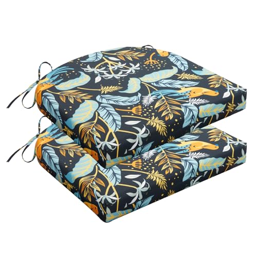 HARBOREST Outdoor Chair Cushions Set of 2, Water Resistant Patio Chair Cushions with Ties, Outdoor Seat Cushions for Patio Furniture, 17"x16"x2", Philomel