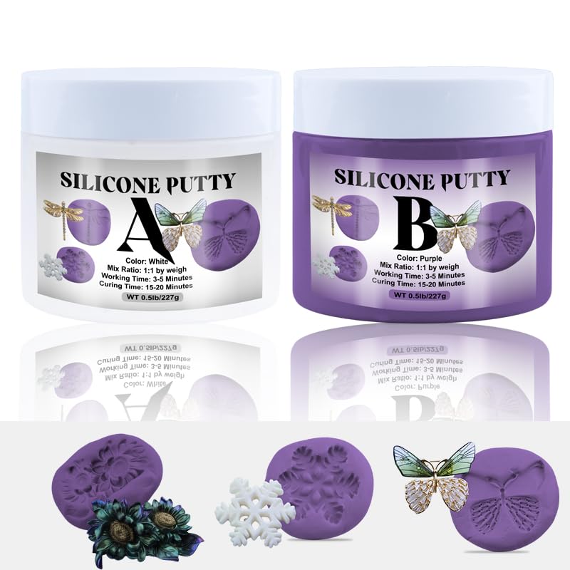DIYcraft Silicone Putty 1LB/454G Silicone Mold Making Kit Easy 1:1 Mixing Ratio Fast Cured Molding Putty for Casting Non-Toxic Strong&Flexible Reusable Silicone Molds Resin Molds Soap Molds(Purple)