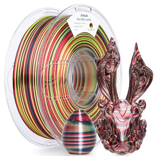 AMOLEN Silk PLA 3D Printer Filament, Shiny Multicolor Rainbow PLA Filament 1.75mm, Fast Color Change PLA 3D Printing Filament for Most FDM 3D Printer, Black Red Yellow, 1kg (2.2lbs)