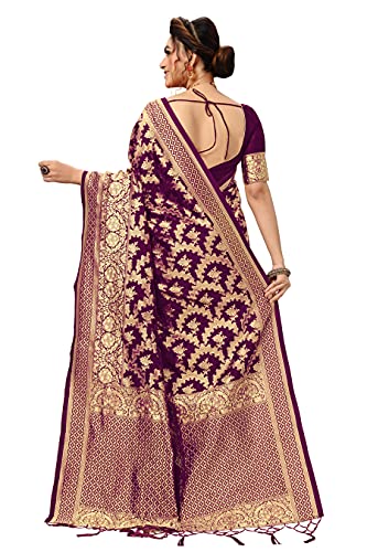 Image of TRENDMALLS Women's Banarasi Silk Saree with Unstitched Blouse Piece