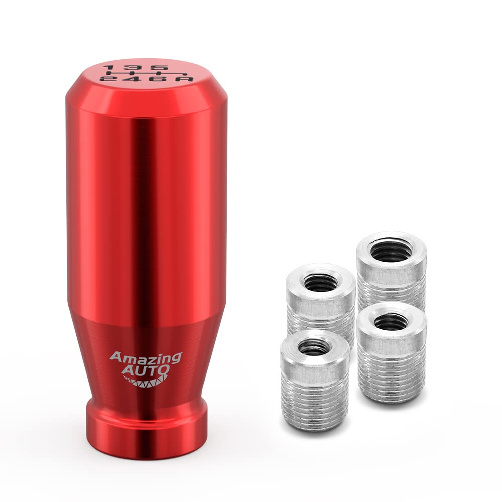 (Red) 6 Speed Weighted Manual Universal Automatic Gear Shifter Shift Knobs with 4 Adapters Fit Compatible with Manual Cars Most Automatic Cars