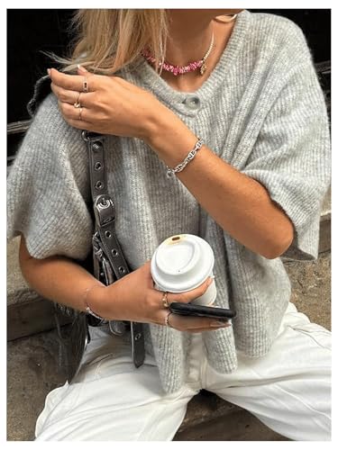 GORGLITTER Women's Short Sleeve Button Up Cardigan Crewneck Lightweight Knit Business Casual Sweater Old Money Tops3