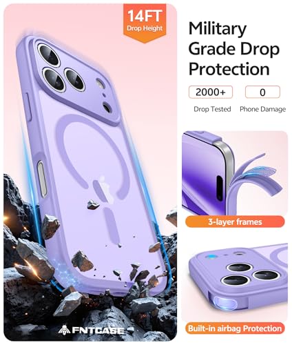 Image of FNTCASE for iPhone 17 Pro Max Case: [Compatible with Magsafe] Translucent Matte Cases with [Full Camera Protection] [Screen Protector] Military Grade Shockproof Protective Phone Cover - Light Purple