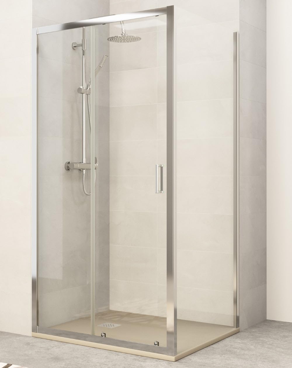 Mampara Ducha Rectangular Frontal Corredera 1 puerta 2 fijos | Vidrio 5mm Antical Transparente| Perfil Cromo 100cm (Adaptable 98.7-102.7) x 70cm