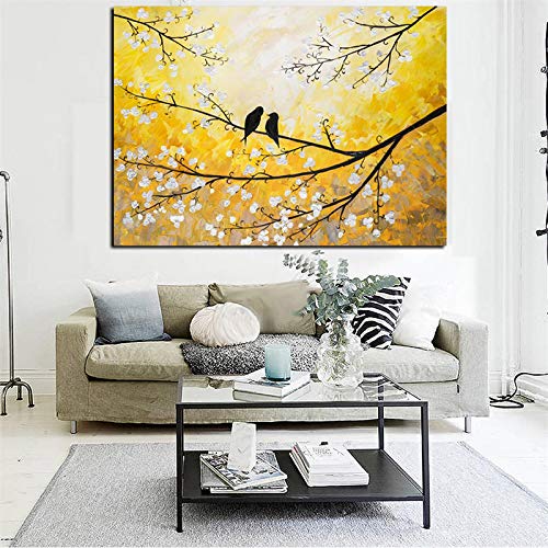 Impression abstraite oiseau arbre or sur toile premium 40x80cm