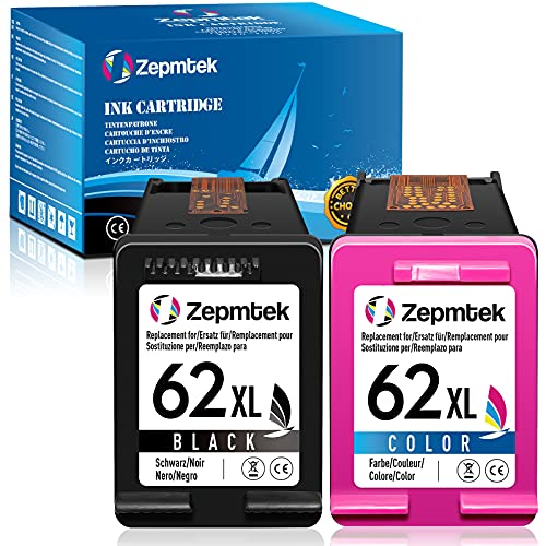 ZepmTek Remanufactured Ink Cartridge Replacement for HP 62XL 62 XL Used with Envy 7640 5642 5663 5540 5643 7645 5660 5661 5544 5542 OfficeJet 5745 5740 250 5746 200 8040 Printer (1 Black,1 Tri-Color)