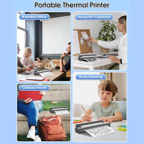 Image of Portable Inkless Printer, Wireless Bluetooth Thermal Printer with Bracket, for Laptops Phones Tablets iOS, Supports 8.5x11 Letter 2 to 8.5 Inch Thermal Paper (Black)