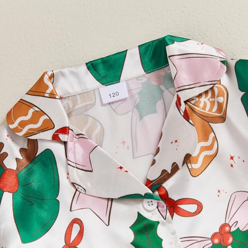 Kids Toddler Boy Girl Silk Pajamas Set Christmas Tree Santa Fuzzy Trim Long Sleeve Button Down Shirt Pants Fall Pjs Sleepwear4
