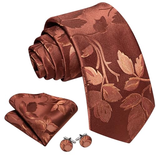 Image of Barry.Wang Flower Ties for Men Handkerchief Cufflinks Set Wedding Necktie Set Party