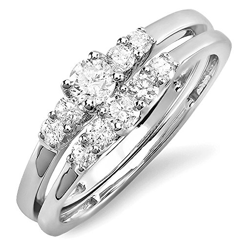 Dazzlingrock Collection 0.52 Cttw 14K Round White Diamond Womens Engagement Bridal Ring Set, Solid White Gold