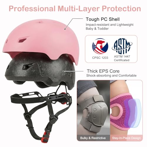 Image of Toddler Helmet and Knee Pads Set for 1-3 Years Old, Kids Bike Helmets with Toddler Knee Pads and Elbow Pads Set, Adjustable Baby Helmet for Balance Bike, Scooter, Tricycle, Bicycle